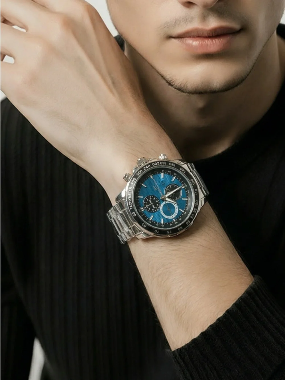 MG Kimi-Silver Men's Chronograph Watch - Silver Stainless Steel, Blue Dial